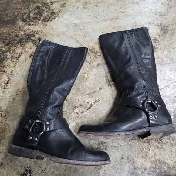 Frye Black Leather Harness Boots Sz 7.5 - Picture 4 of 4